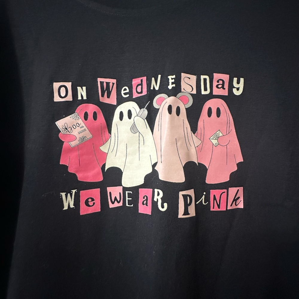 Black Tee with Pink and White Graphics